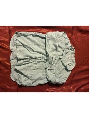 Visitor Shirt Womens XXL Light Green Linen Button Up Long Sleeve Collared Casual